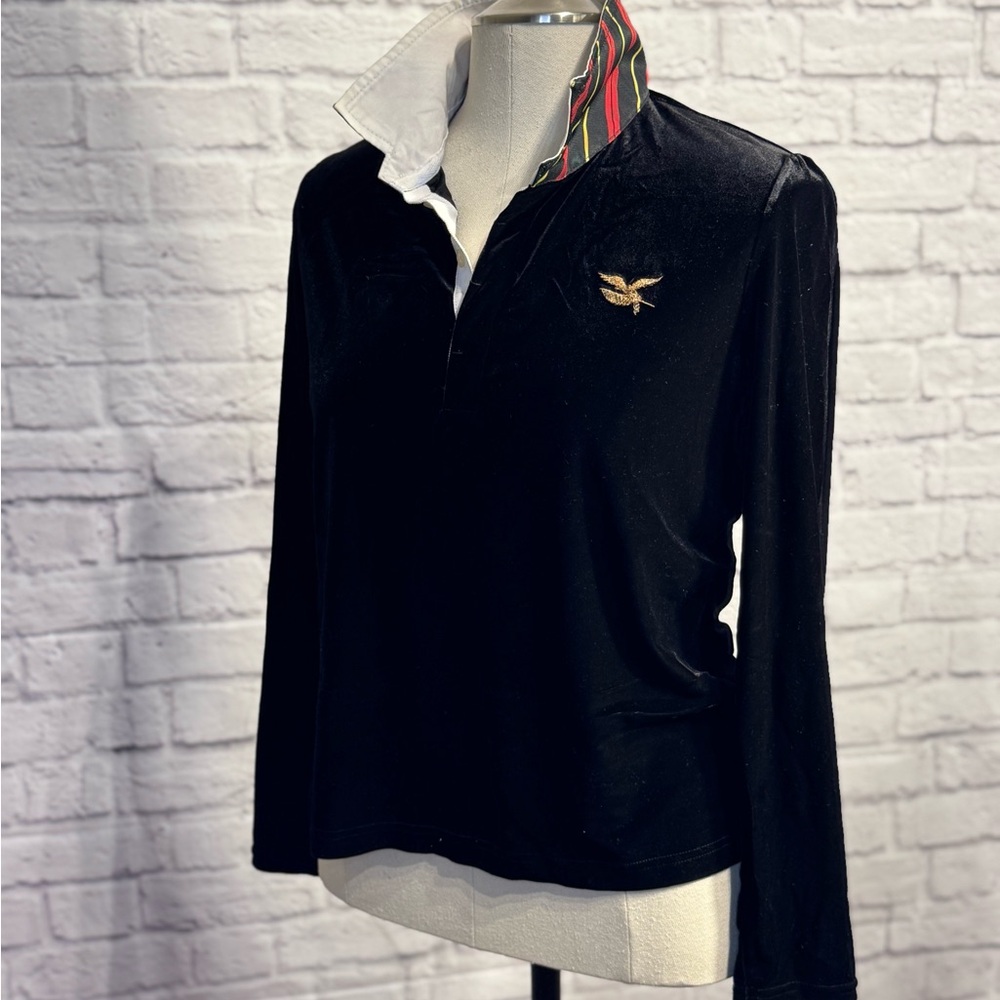 American Living velvet Black Cream Fitted Button Down Polo with accent collar